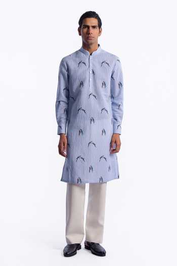 Balance by Rohit Bal Chanderi Bird Print Striped Kurta 
