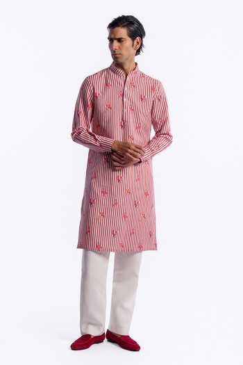 Balance by Rohit Bal Flamingo & Striped Print Chanderi Kurta 
