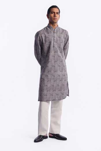 Balance by Rohit Bal Animal & Striped Print Chanderi Kurta 