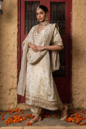 Monk & Mei By Sonia Anand Manya Benarasi Silk Tissue Blend Kurta Set 