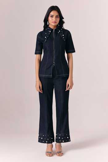 Savaaya Etoile Embroidered Collar Shirt & Pant Set 