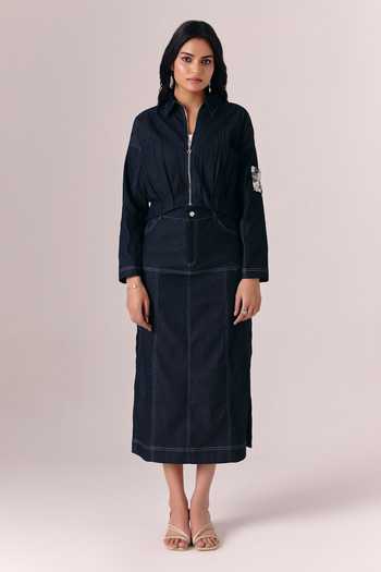 Savaaya Midnight Tide Denim Jacket & Skirt Set 
