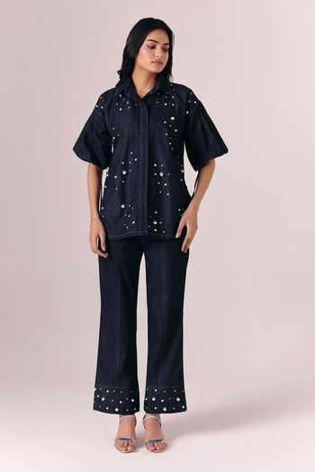 Savaaya Midnight Pearl Denim Shirt With Nightline Pant 