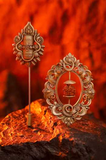 Cosa Nostraa Antique Carved Lapel Pin & Brooch Set - 2 Pcs 