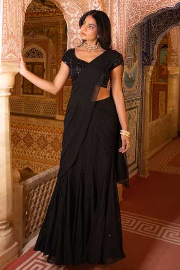 Sajeda A Lehry Pre-Draped Saree With Hand Embroidered Blouse 