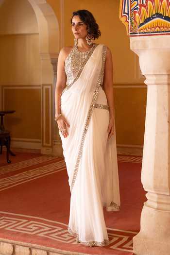 Sajeda A Lehry Pre-Stitched Saree With Mirror Work Blouse 