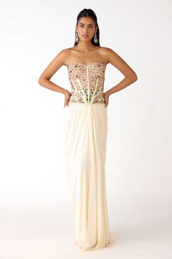 Basanti Kapde aur Koffee Glass Embroidered Corset & Skirt Set 