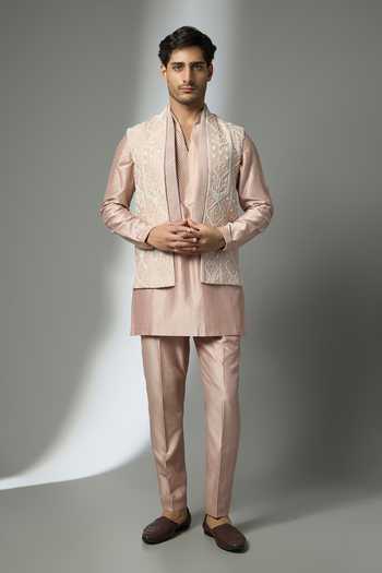 SALIL BHATIA Pearl Embellished Bundi & Kurta Set 
