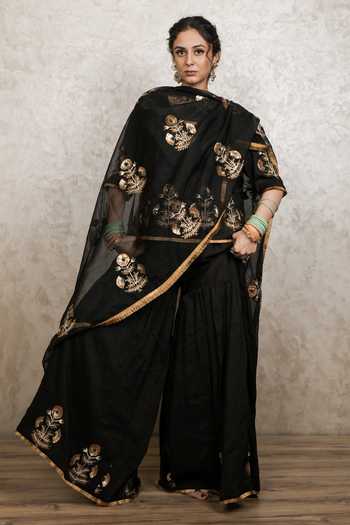 Gulabo Jaipur Mita Hand Embroidered Raw Silk Top Gharara Set 