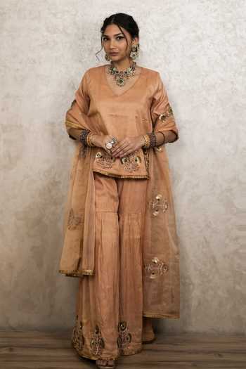 Gulabo Jaipur Mita Hand Embroidered Raw Silk Top & Sharara Set 