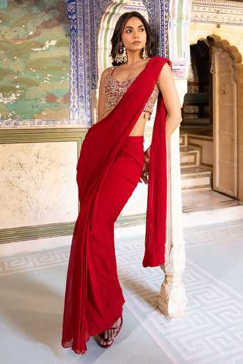Sajeda A Lehry Pre-Stitched Saree With Hand Work Blouse 