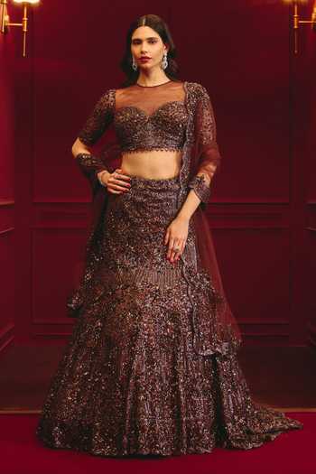 ANGAD SINGH Earthen Sovereignty Net Lehenga Set 