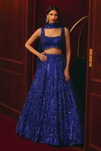 ANGAD SINGH Cobalt Command Embroidered Lehenga Set 