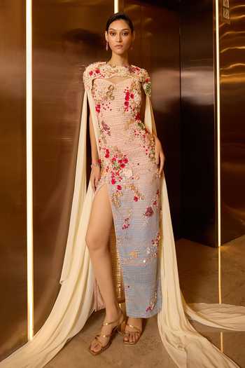 Sahil Kochhar Anwita Silk Soft Net Dress & Cape Set 