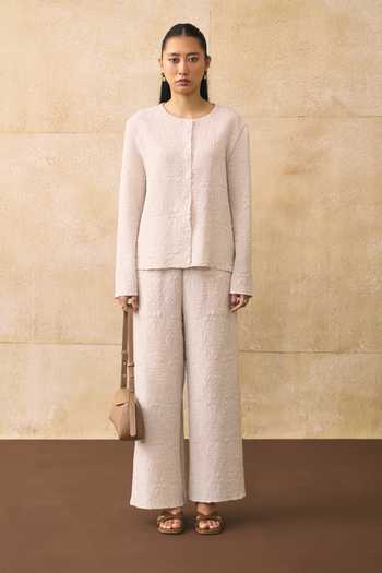 Pleats By Aruni Ganni Textured Pattern Top & Pant Set 