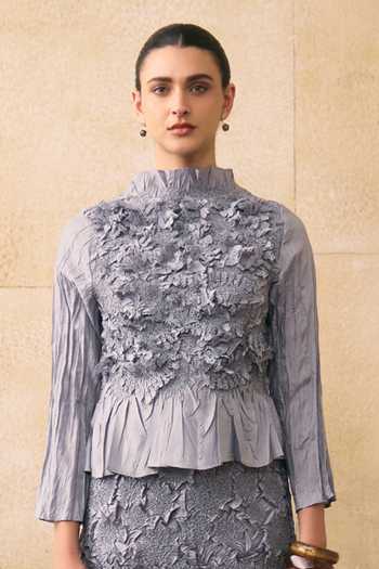 Pleats By Aruni Jerome High Neck Ruffle Top 