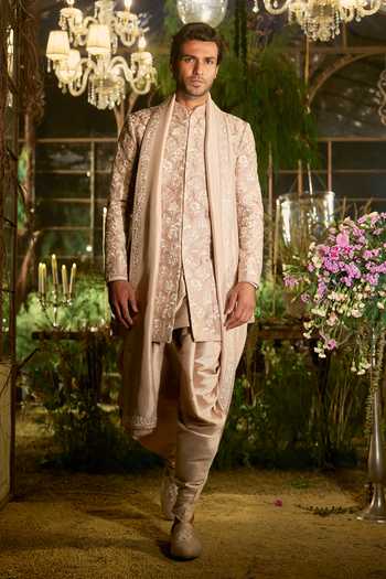 Seema Gujral Floral Embroidered Raw Silk Sherwani Set