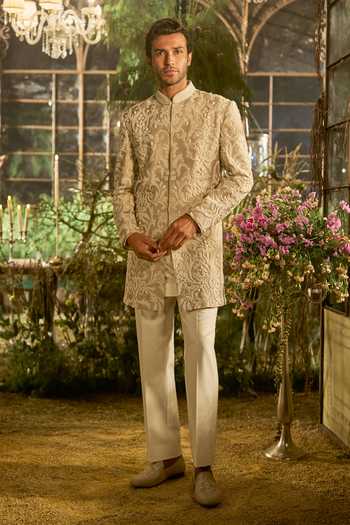 Seema Gujral Embroidered Raw Silk Sherwani Set