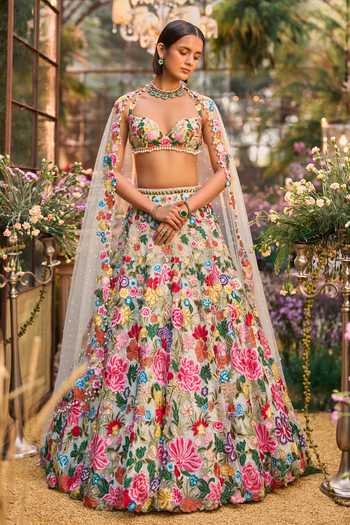 Seema Gujral Contrast Floral Embroidered Lehenga Set