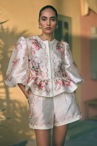 Pankaj & Nidhi Porto Rosera Structured Peplum Jacket 