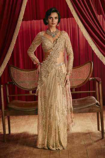 Roqa Jennifer Net Pre-Draped Saree & Blouse Set 