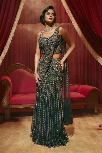 Roqa Beatrice Pre-Draped Net Saree & Blouse Set 