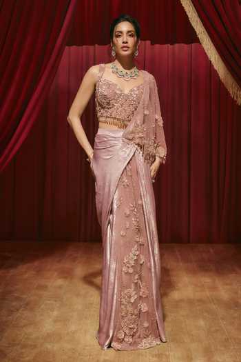 Roqa Christina Pre-Draped Shimmer Lycra Saree & Blouse Set 
