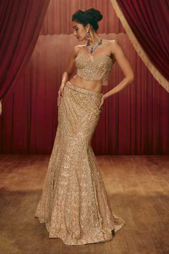 Roqa Audrey Embellished Net Lehenga Set With Cape 