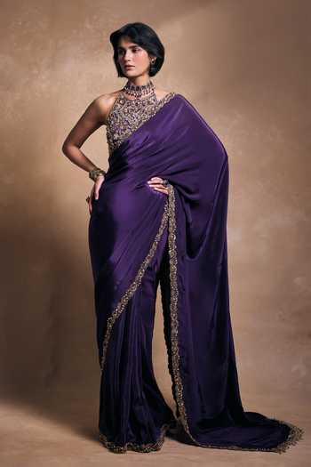 Tamanna Punjabi Kapoor Crepe Saree & Embroidered Blouse Set 
