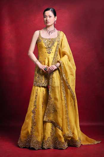 Tamanna Punjabi Kapoor Raw Silk Embroidered Kurta Gharara Set 