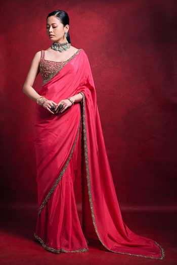 Tamanna Punjabi Kapoor Embroidered Habutai Silk Saree Set 