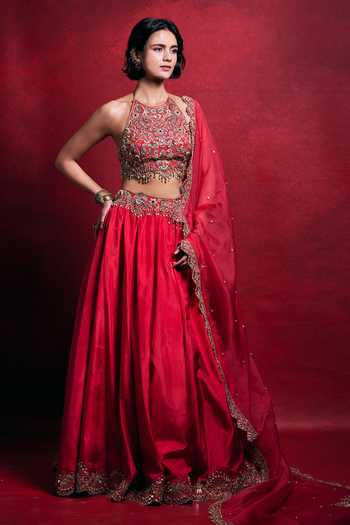 Tamanna Punjabi Kapoor Floral Embroidered Habutai Lehenga Set 
