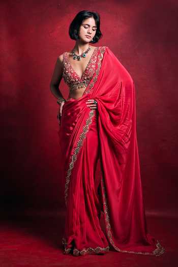 Tamanna Punjabi Kapoor Crepe Saree With Resham Embroidered Blouse Set 