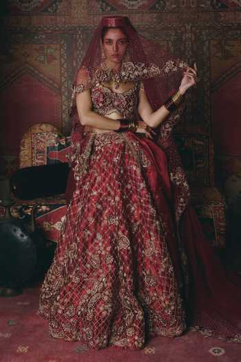 Aditi Gupta 3D Flower Embroidered Bridal Lehenga Set 