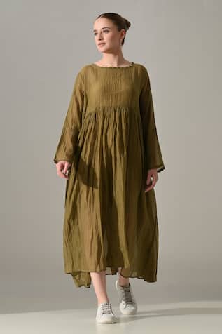 Samant Chauhan Olive Gathered Dress 