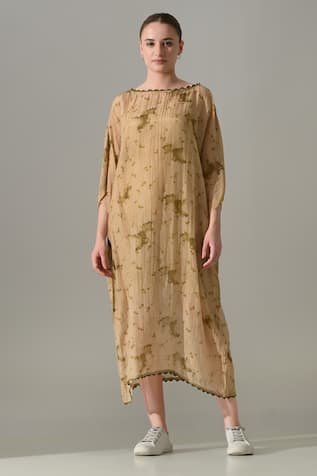 Samant Chauhan Beige Botanical Print Kaftan 