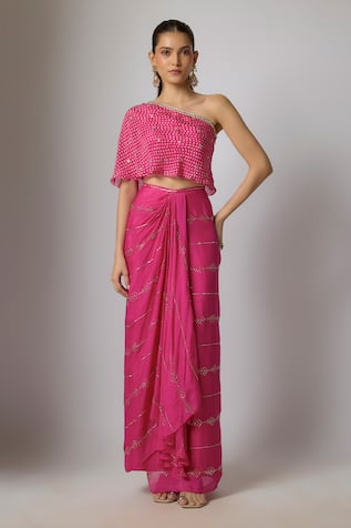 Krishna Padia Bandhej Print Top & Skirt Set 