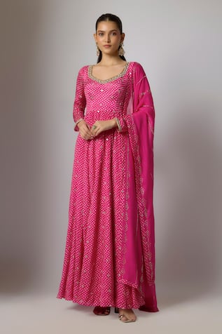 Krishna Padia Bandhej Print Anarkali Set 