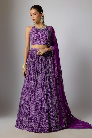 Krishna Padia Bandhej Print Chinon Lehenga Set 