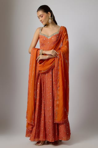 Krishna Padia Bandhej Print Sleeveless Anarkali Set 