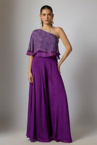 Krishna Padia Bandhej Print Embroidered Top & Palazzo Set 