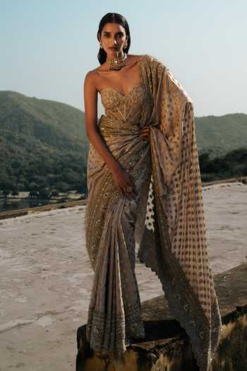 JAYANTI REDDY Folia Woven Silk Saree & Corset Set 