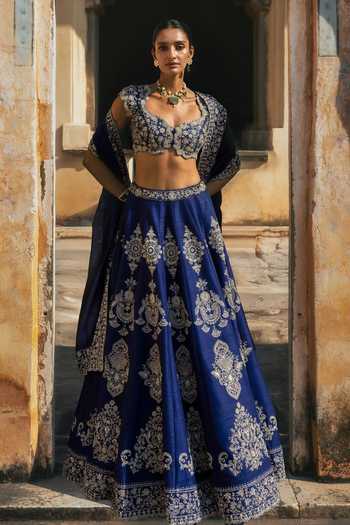 JAYANTI REDDY Fourbuta Embroidered Raw Silk Lehenga Set 