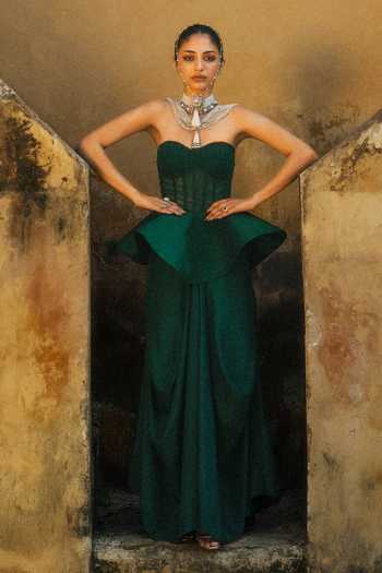 JAYANTI REDDY Cowl Structured Corset & Skirt Set 