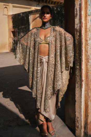 JAYANTI REDDY Anika Embellished Cape Skirt Set 