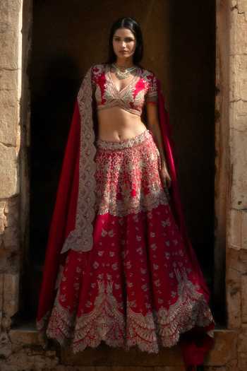 JAYANTI REDDY Isha Zardozi Embroidered Raw Silk Lehenga Set 