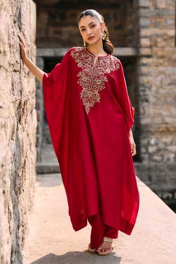 JAYANTI REDDY Zooli Threadwork Silk Kaftan & Palazzo Set 