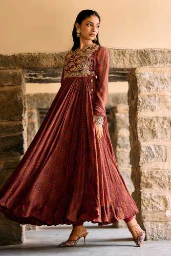 JAYANTI REDDY Zardosi Embroidered Chiffon Anarkali & Churidar Set 