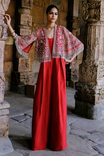 JAYANTI REDDY Silk Jumpsuit & Embroidered Cape Set 