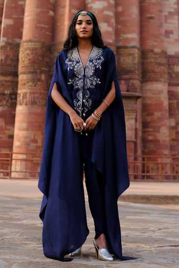 JAYANTI REDDY Fara Zardosi Embroidered Silk Cape & Dhoti Pant Set 